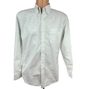J Crew Haberdashery Mens Shirt Sz M(15-15 1/2) Long Sleeve Cotton Green & White